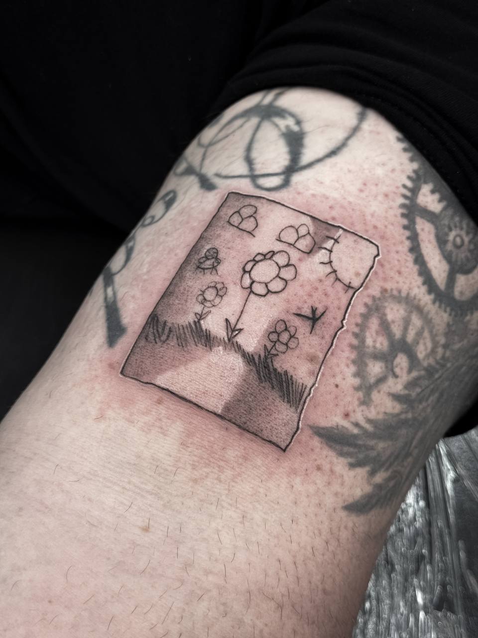 Sketch style fine line tattoo