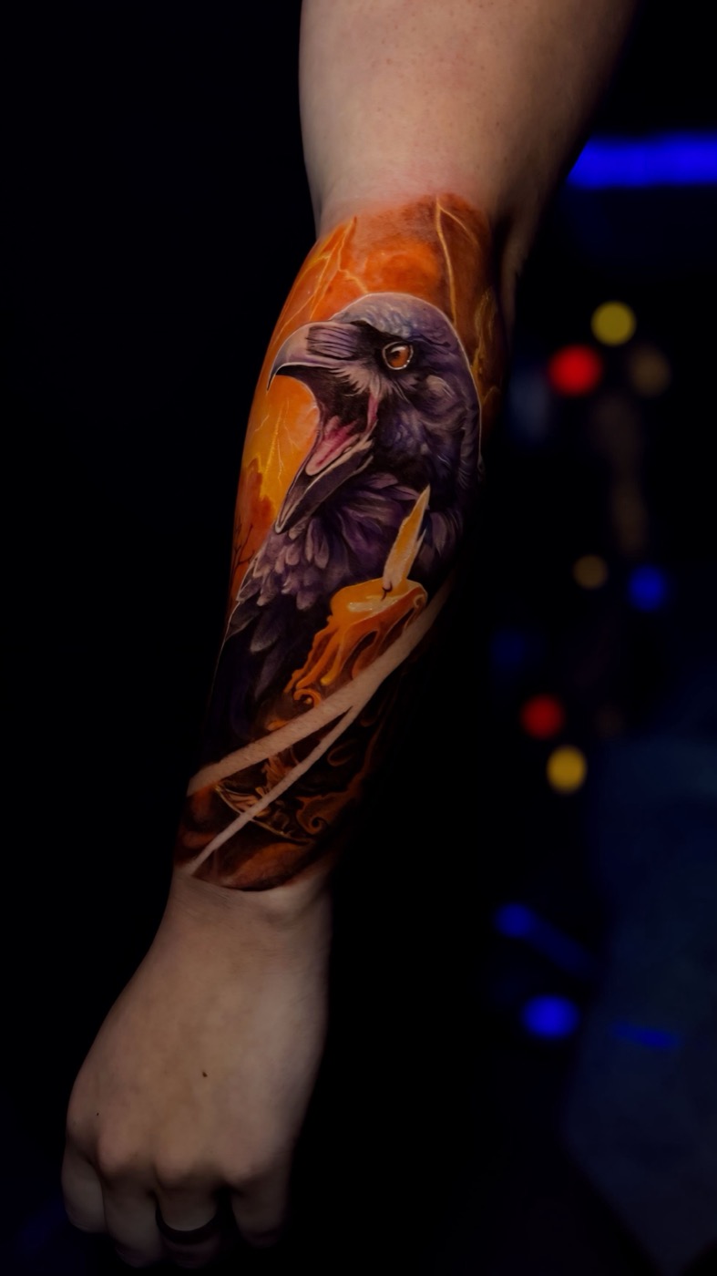 Nevermore — Color Realism tattoo by Laurent Alba, Denver
