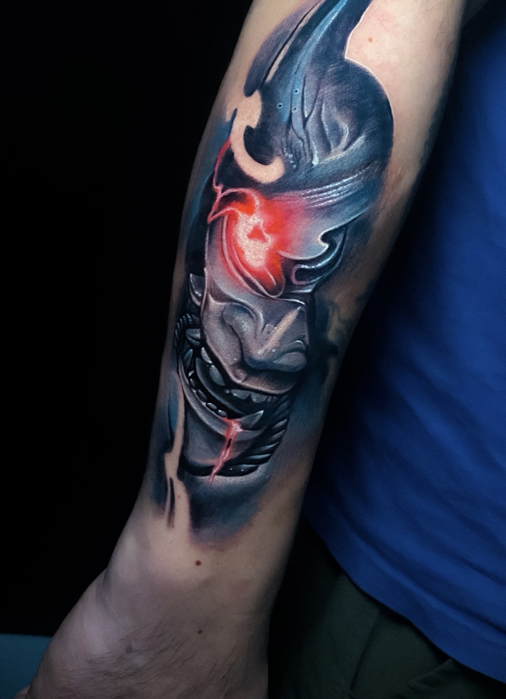 Ember Oni — Black & Grey tattoo by Laurent Alba, Denver