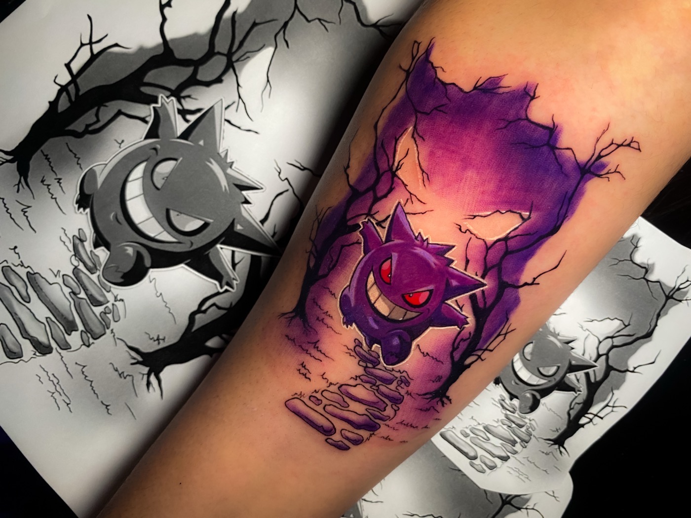 Gengar Rising — New School tattoo by Laurent Alba, Denver